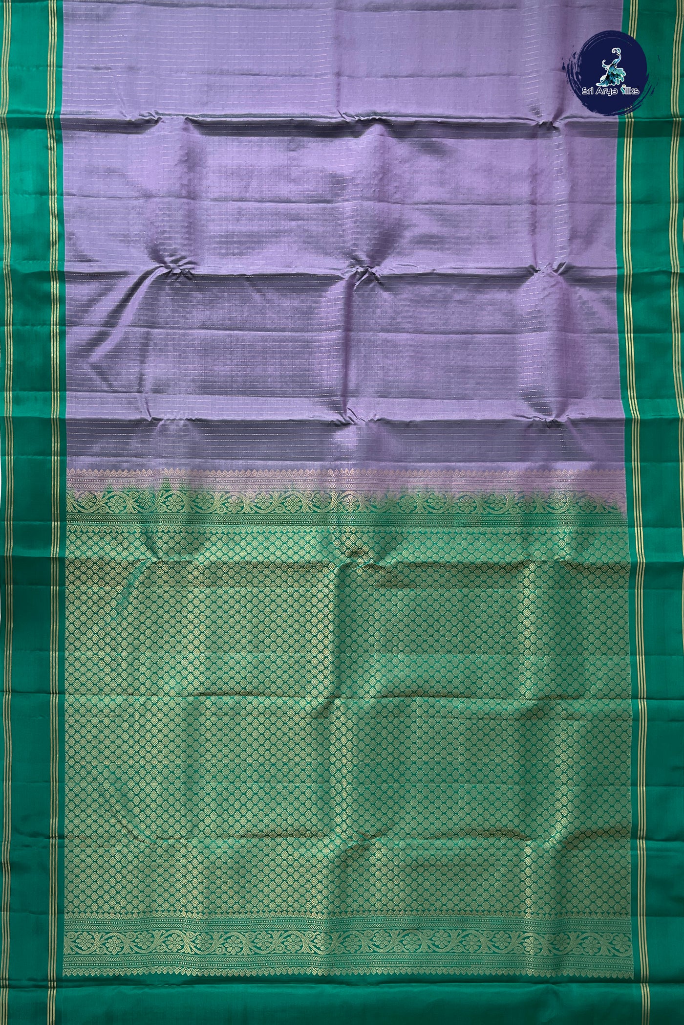 Lavender Half Pure Silk Saree With Stripes Pattern