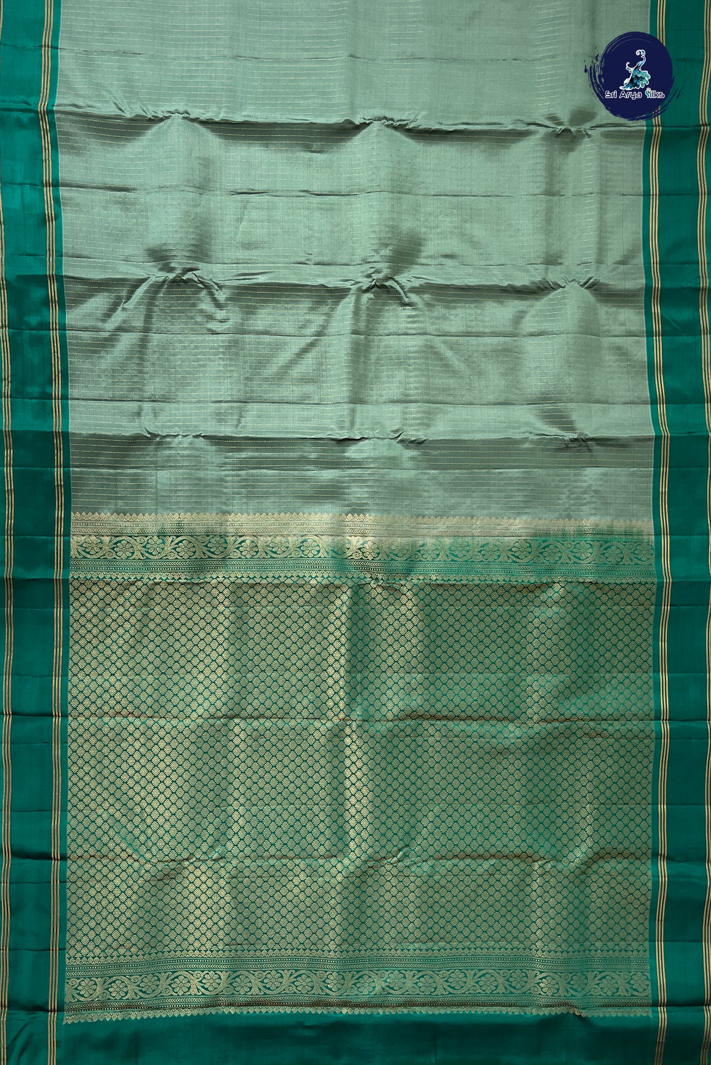 Pastel Green Half Pure Silk Saree With Stripes Pattern