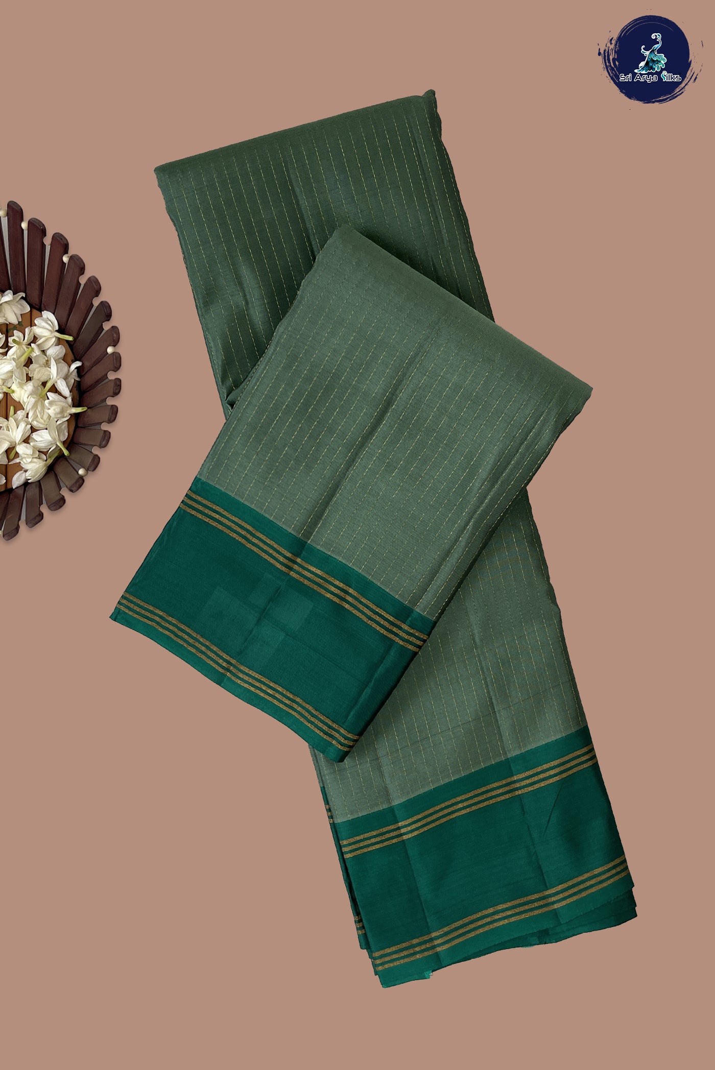 Pastel Green Half Pure Silk Saree With Stripes Pattern