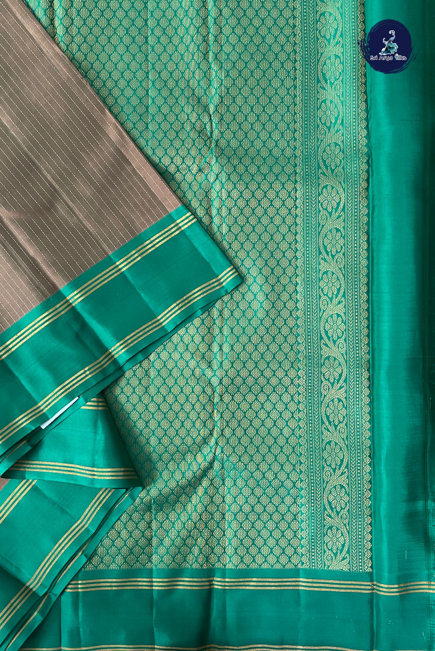 Dual Tone Brown Half Pure Silk Saree With Stripes Pattern