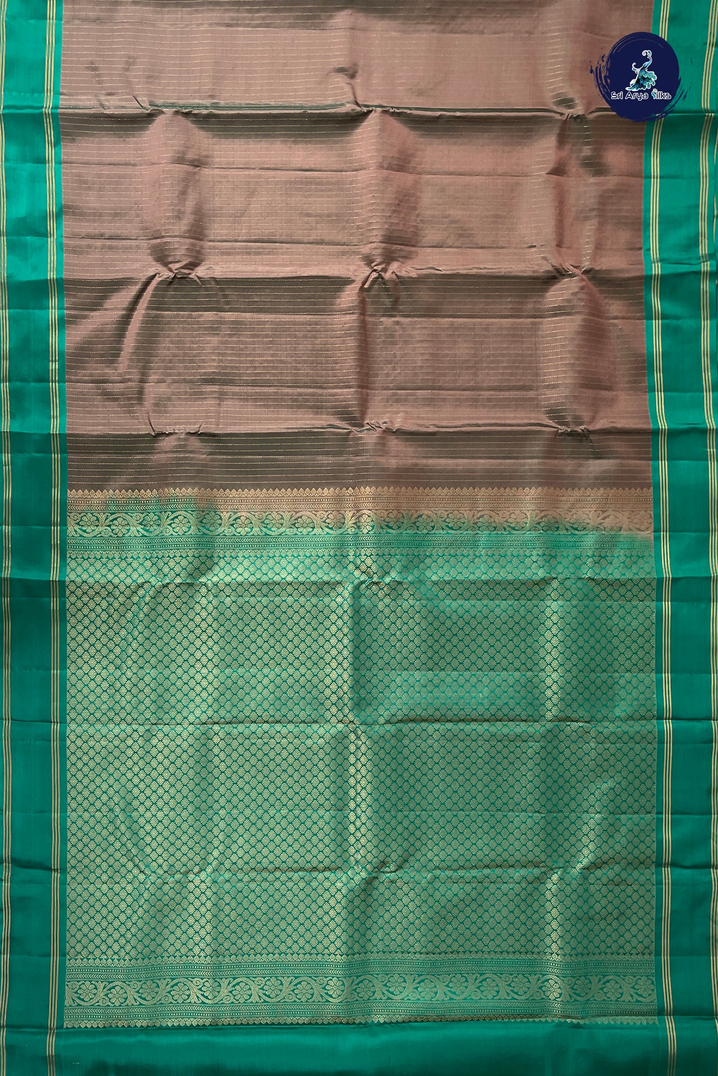 Dual Tone Brown Half Pure Silk Saree With Stripes Pattern