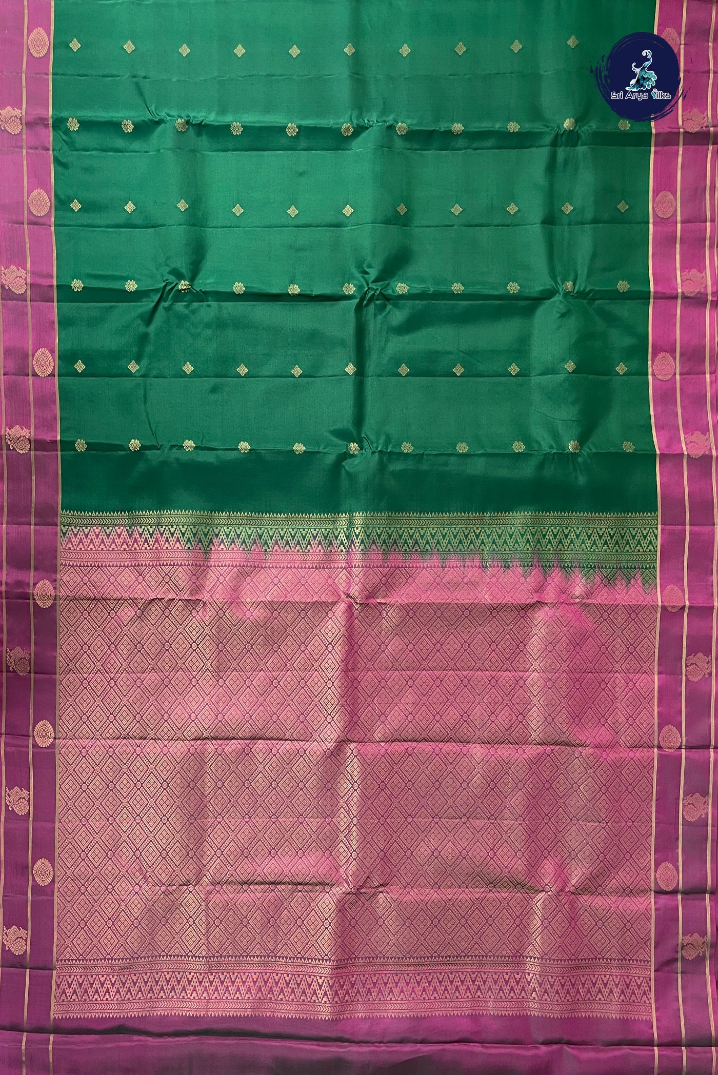 Bottle Green Half Pure Silk Saree With Zari Buttas Pattern