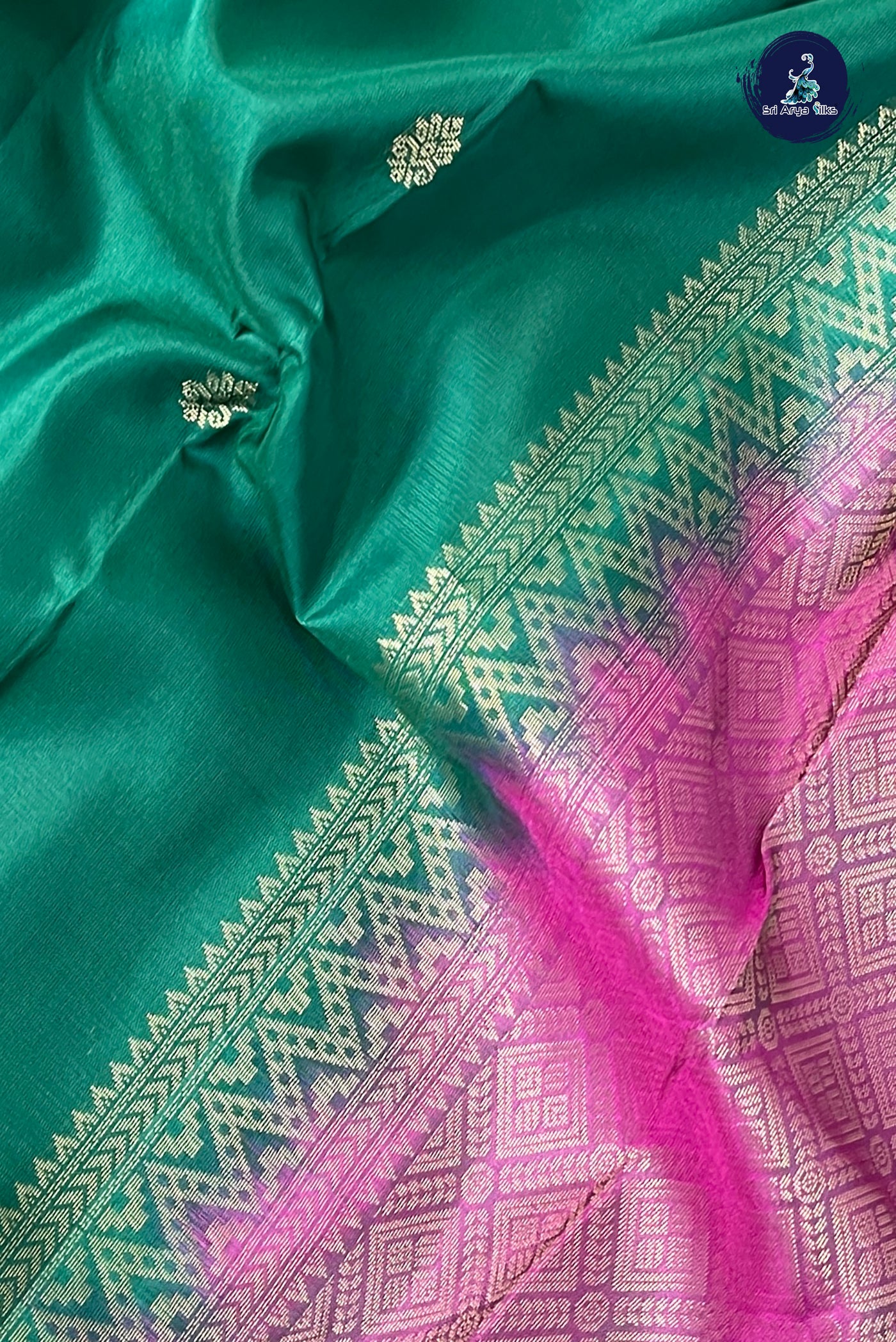 Bottle Green Half Pure Silk Saree With Zari Buttas Pattern