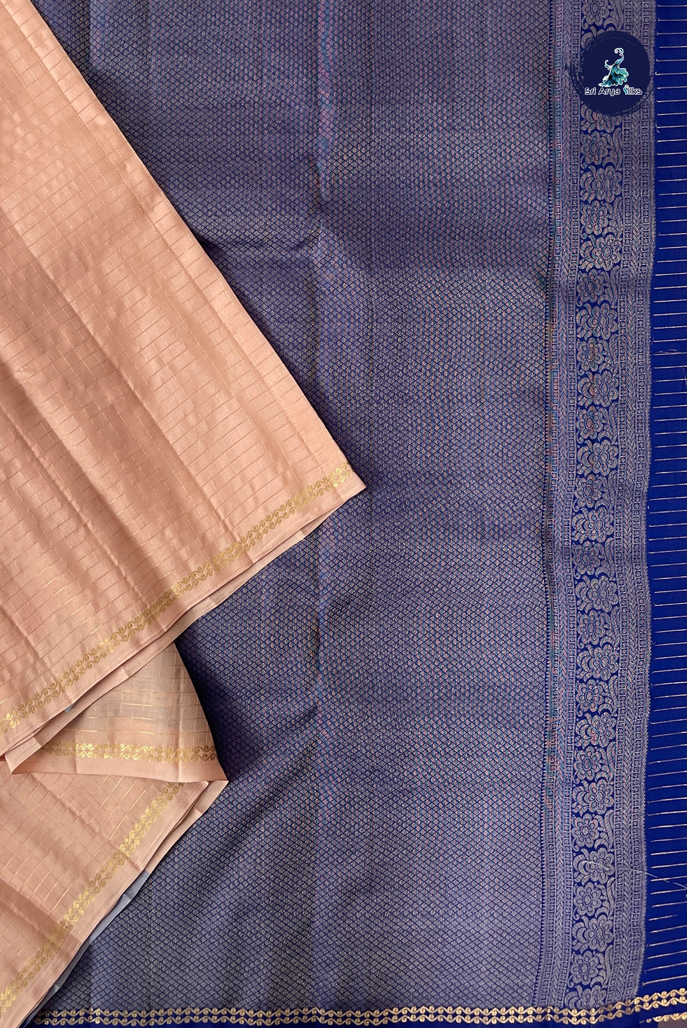 Peach Half Pure Silk Saree With Zari Checked Pattern