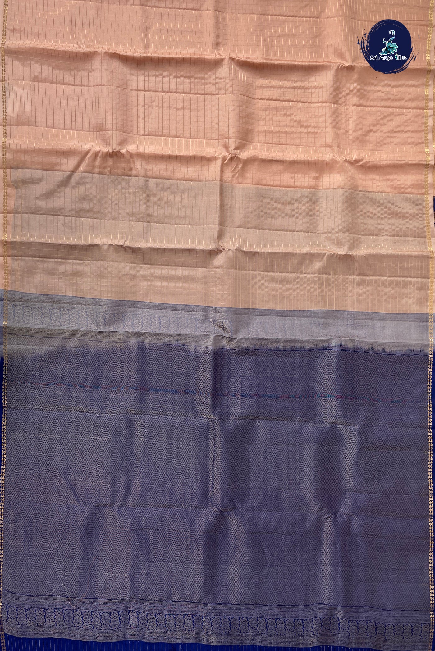 Peach Half Pure Silk Saree With Zari Checked Pattern
