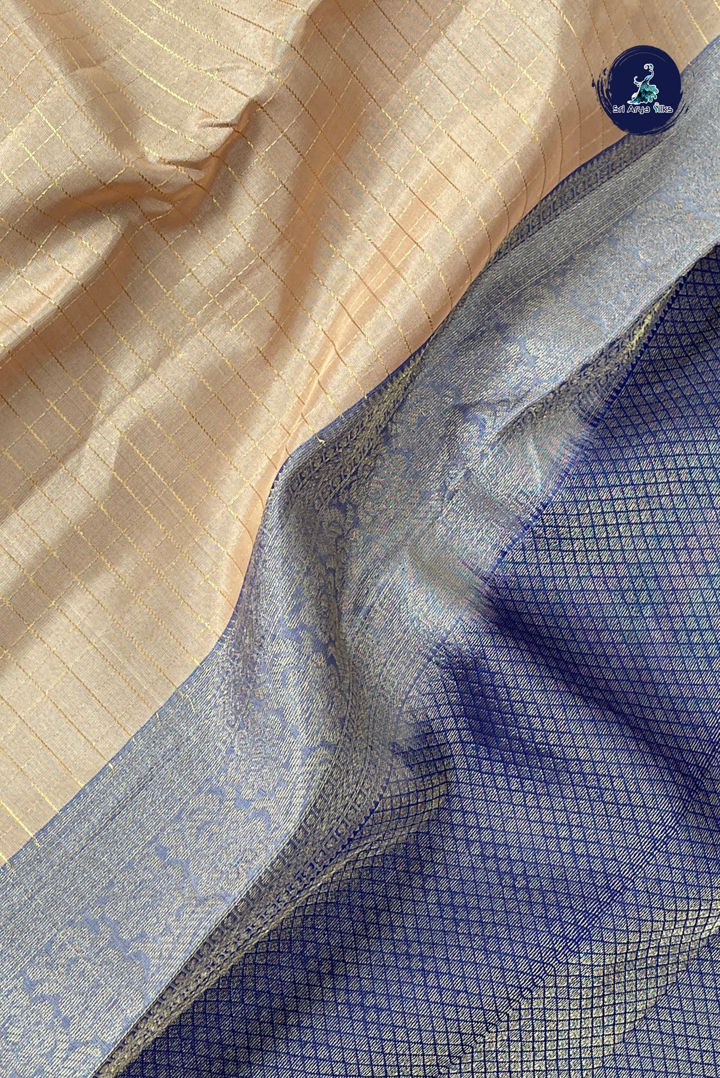 Peach Half Pure Silk Saree With Zari Checked Pattern