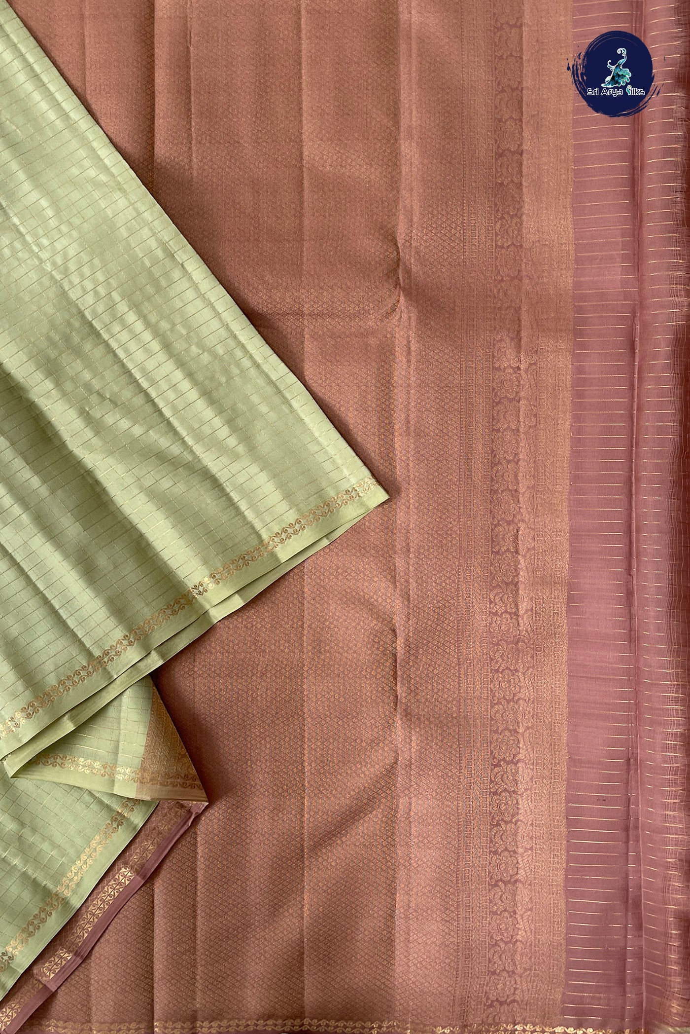 Elaichi Green Half Pure Silk Saree With Zari Checked Pattern
