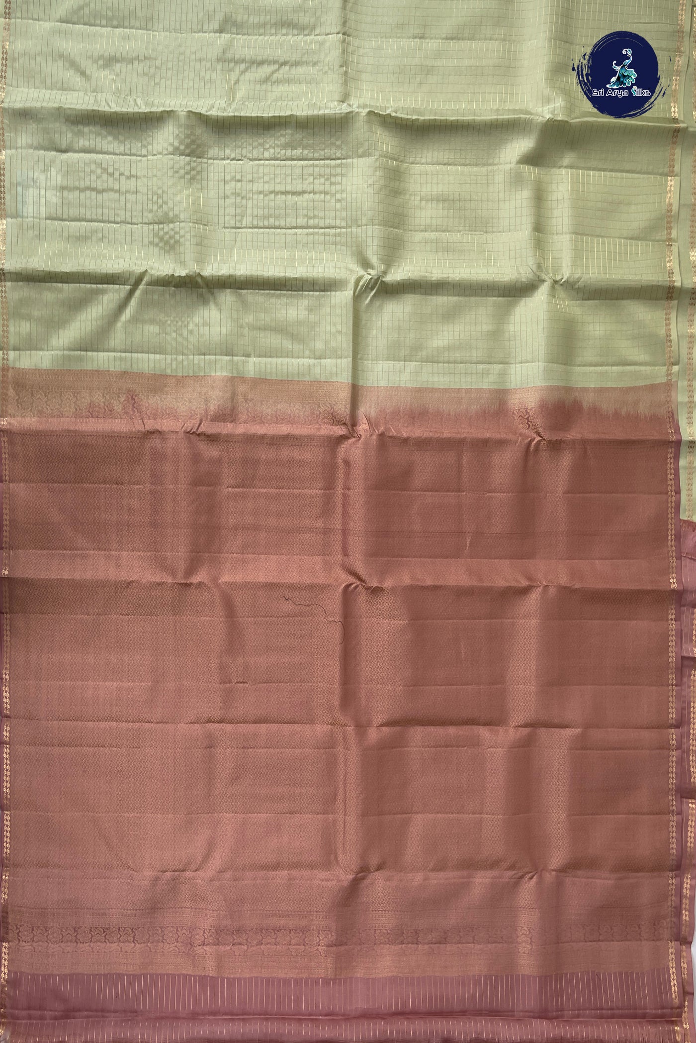 Elaichi Green Half Pure Silk Saree With Zari Checked Pattern