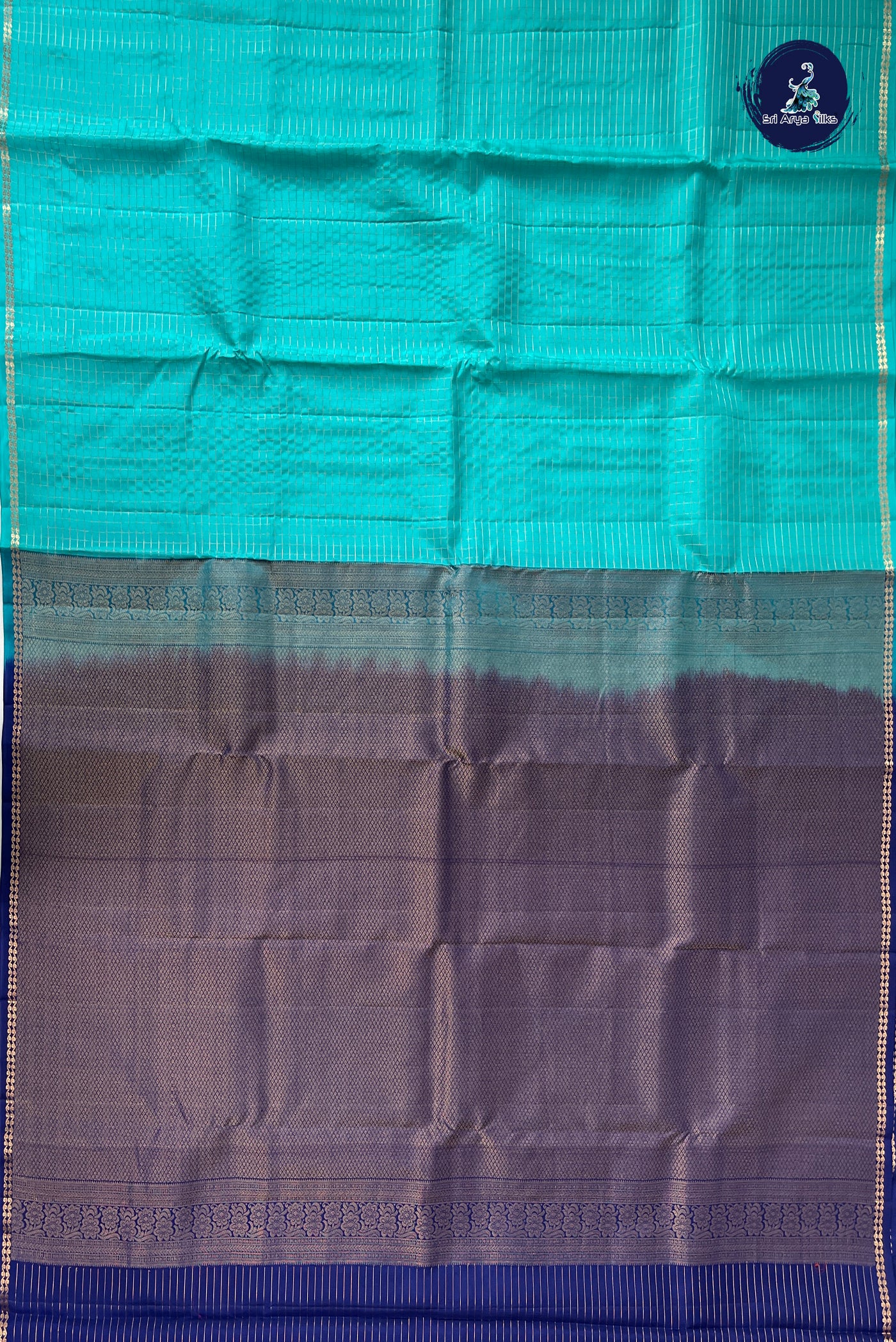 Turquoise Half Pure Silk Saree With Zari Checked Pattern