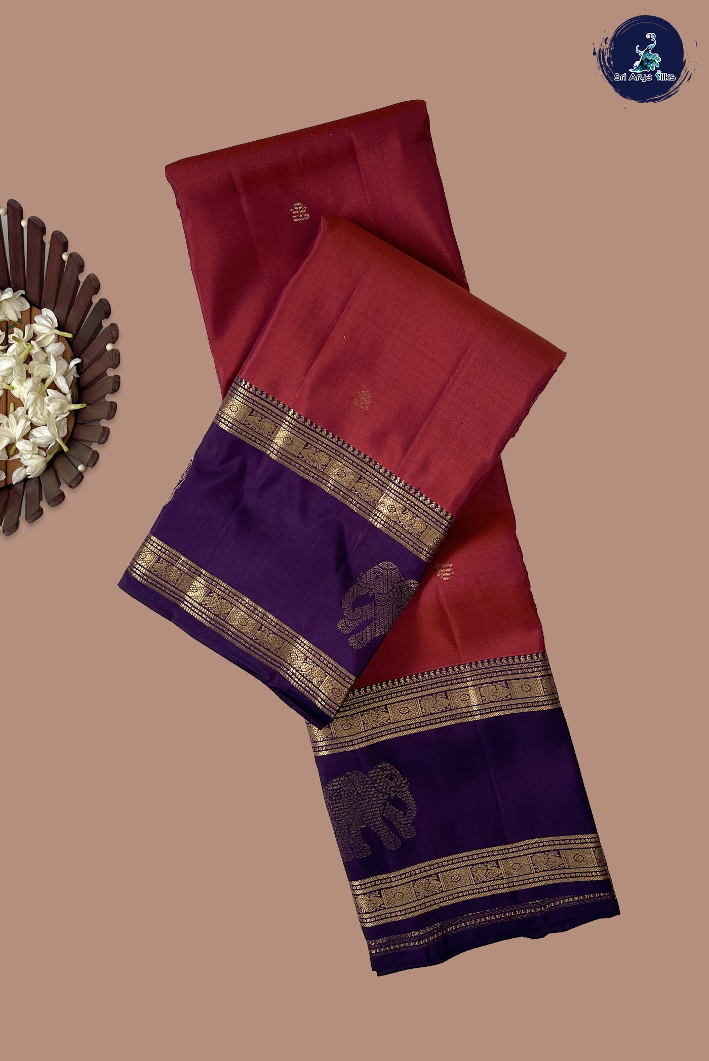 Rust Half Pure Silk Saree With Zari Buttas Pattern