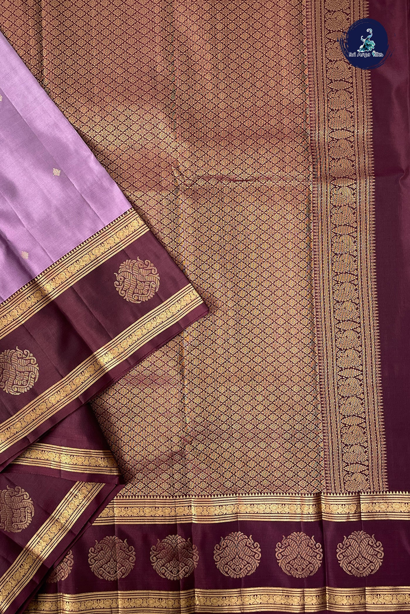 Mauve Half Pure Silk Saree With Zari Buttas Pattern