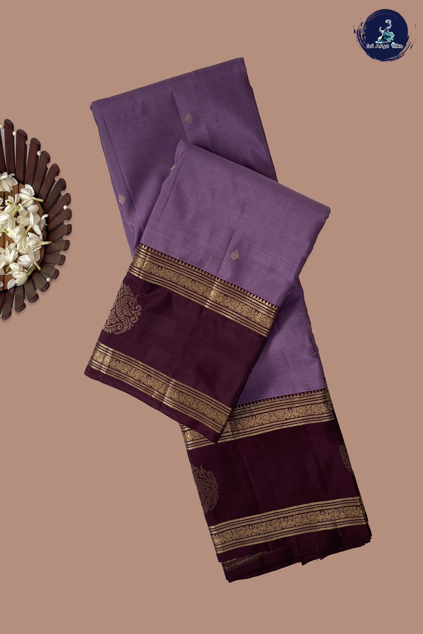 Mauve Half Pure Silk Saree With Zari Buttas Pattern