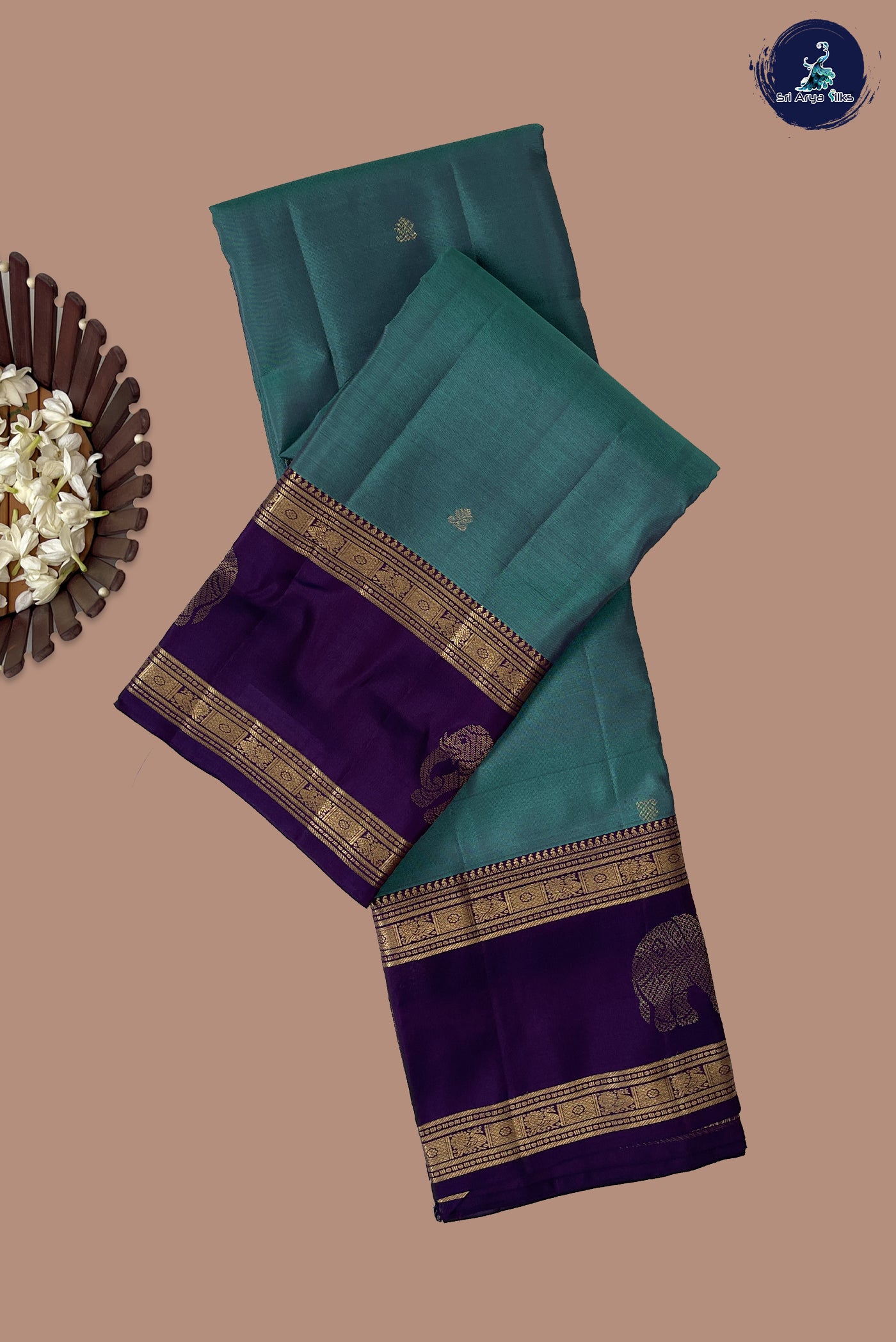Greyish Blue Half Pure Silk Saree With Zari Buttas Pattern