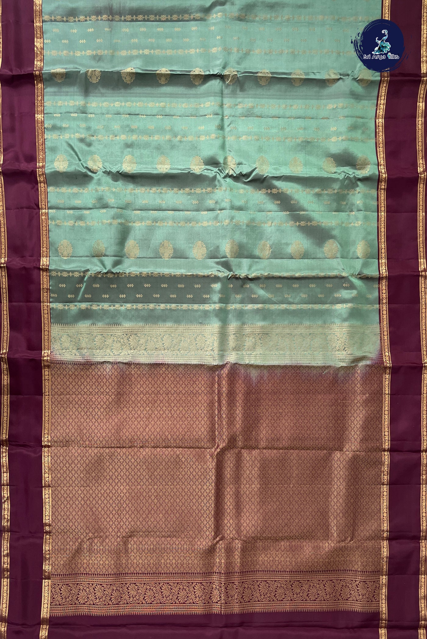 Greenish Grey Half Pure Silk Saree With Zari Buttas Pattern