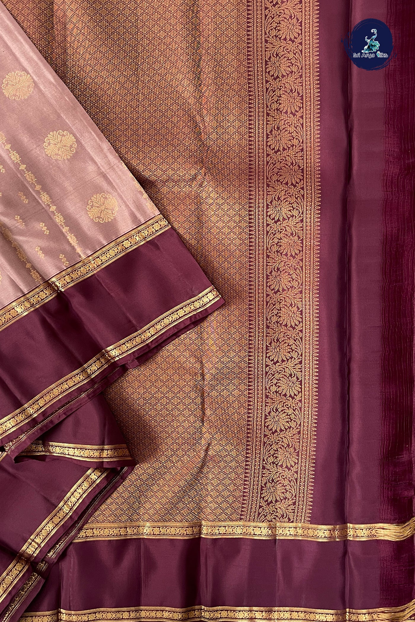 Chocolate Shade Half Pure Silk Saree With Zari Buttas Pattern
