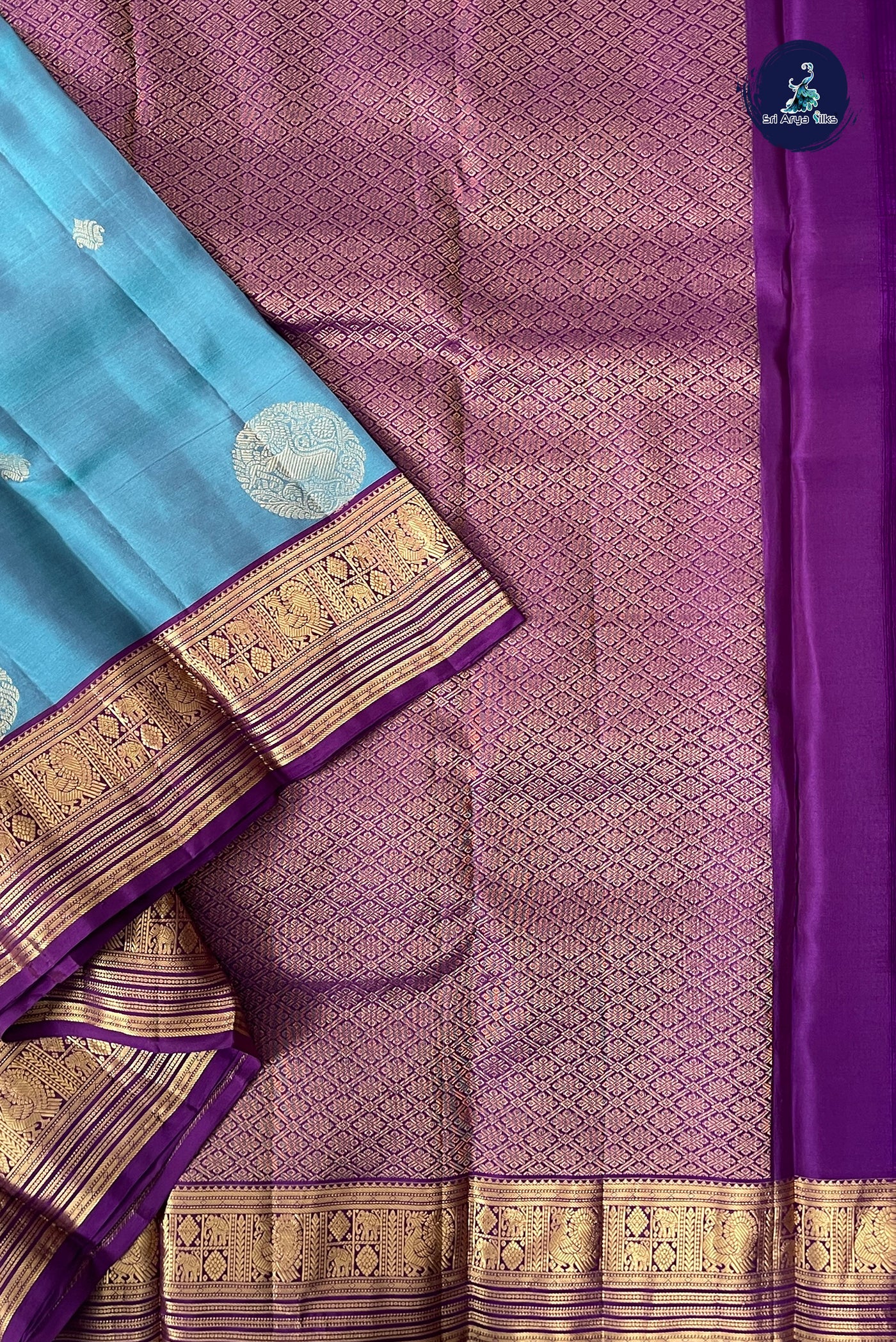 Blue Half Pure Silk Saree With Zari Buttas Pattern
