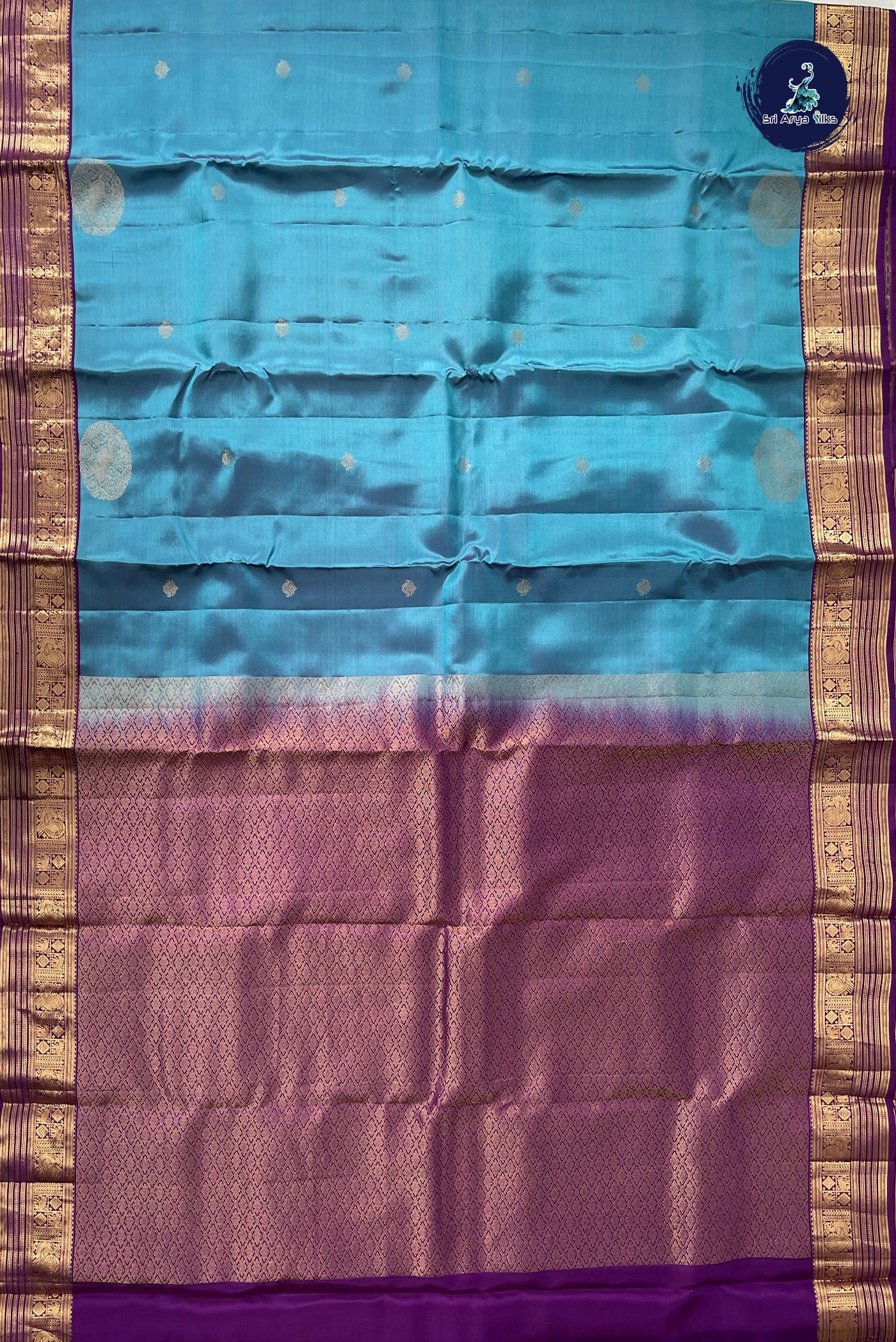 Blue Half Pure Silk Saree With Zari Buttas Pattern