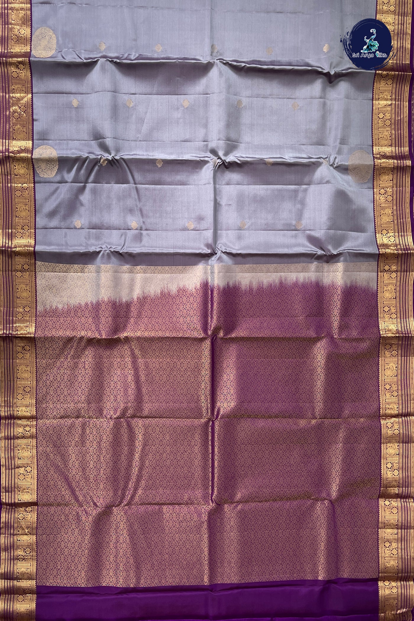Grey Half Pure Silk Saree With Zari Buttas Pattern
