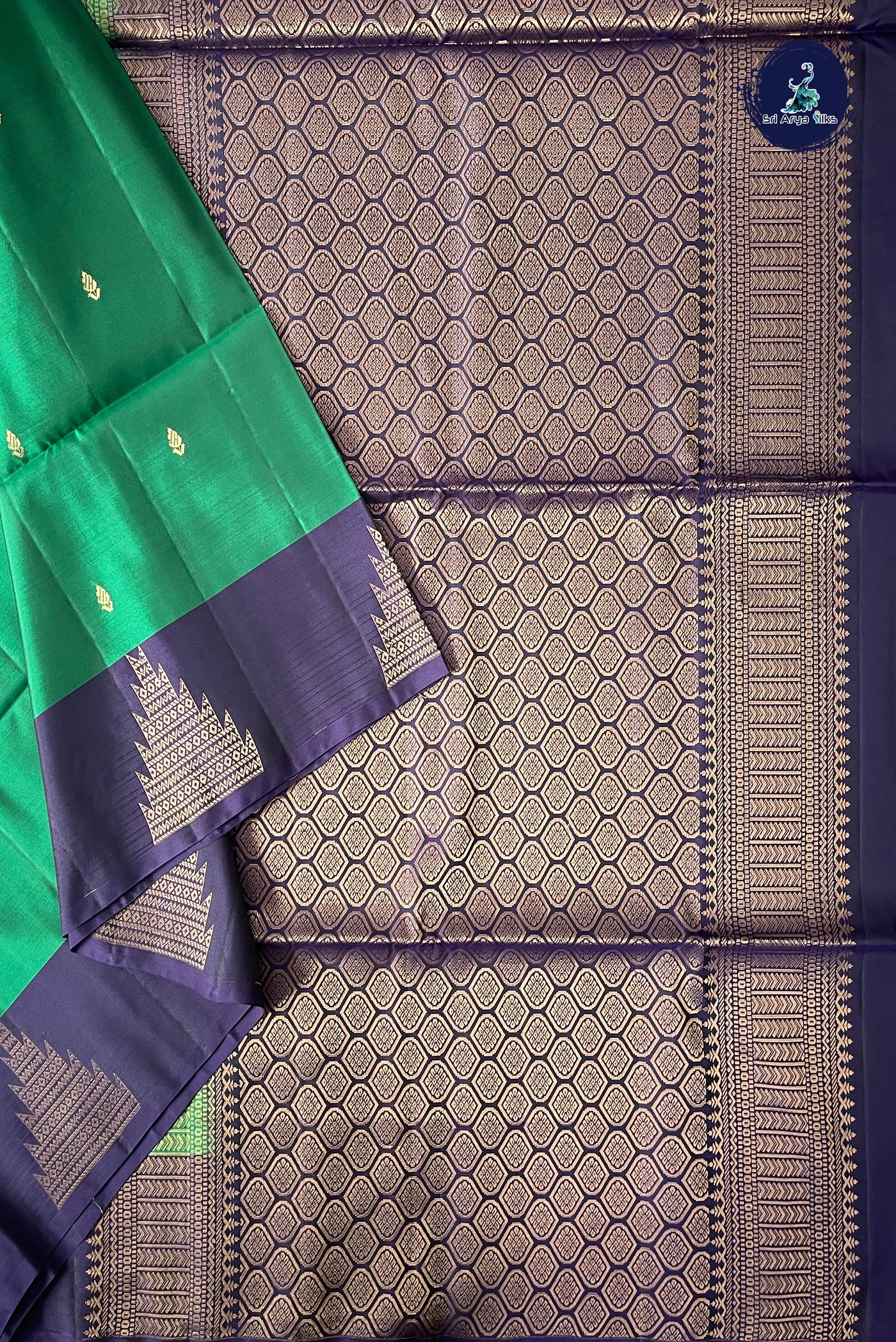Dark Green Half Pure Silk Saree With Zari Buttas Pattern