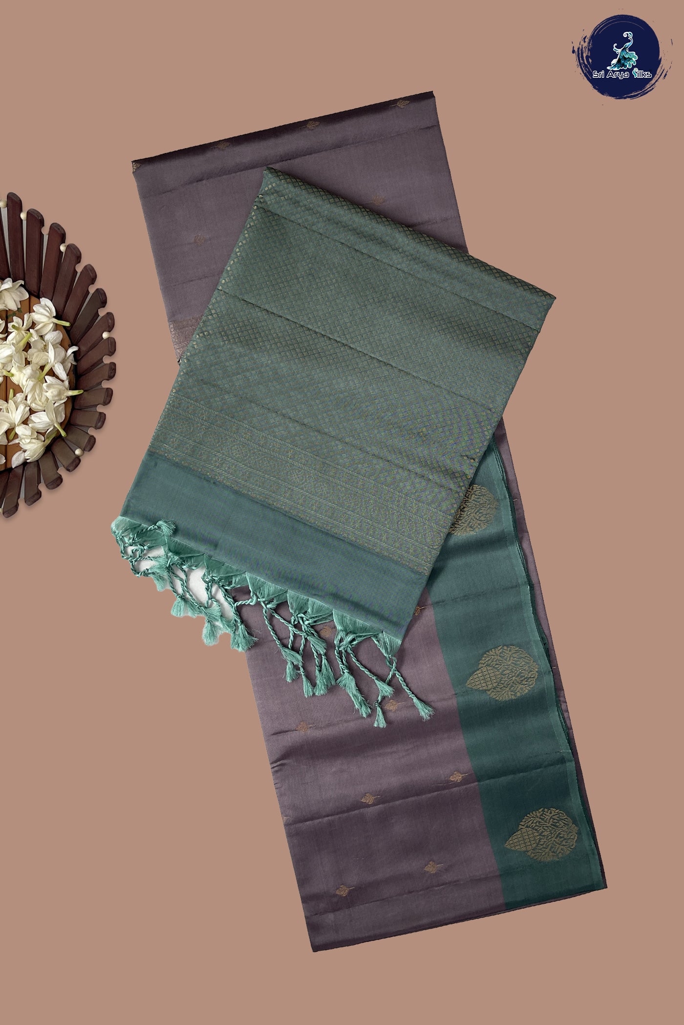Mauve Half Pure Silk Saree With Zari Buttas Pattern