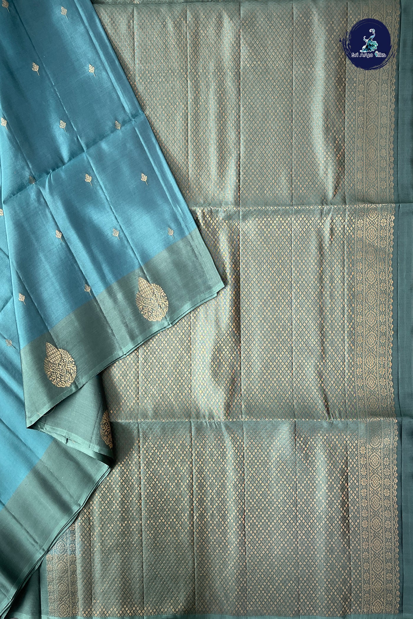 Blue Half Pure Silk Saree With Zari Buttas Pattern