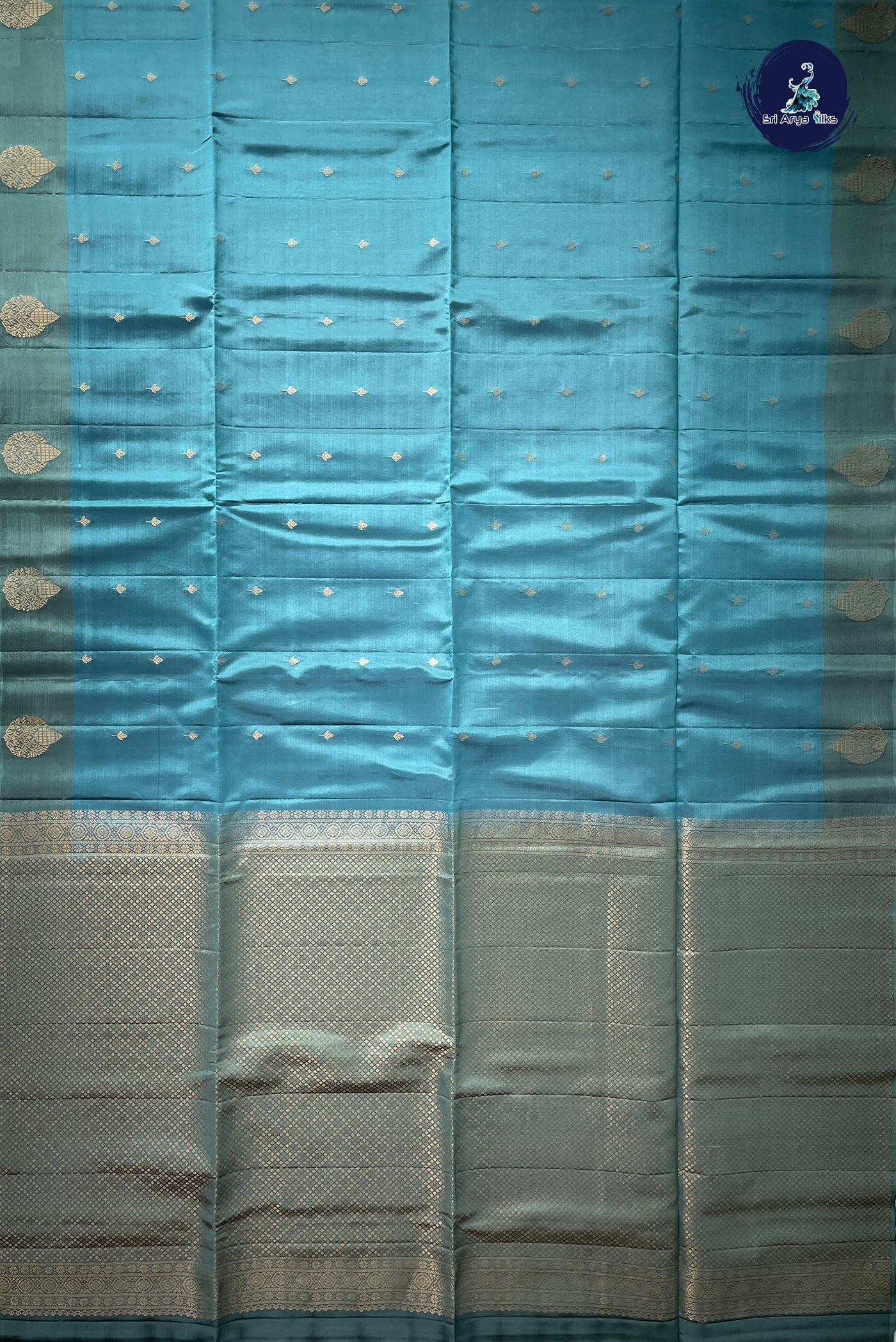 Blue Half Pure Silk Saree With Zari Buttas Pattern