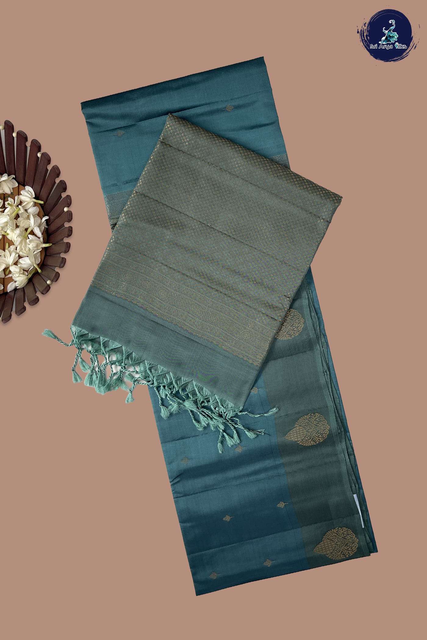 Blue Half Pure Silk Saree With Zari Buttas Pattern