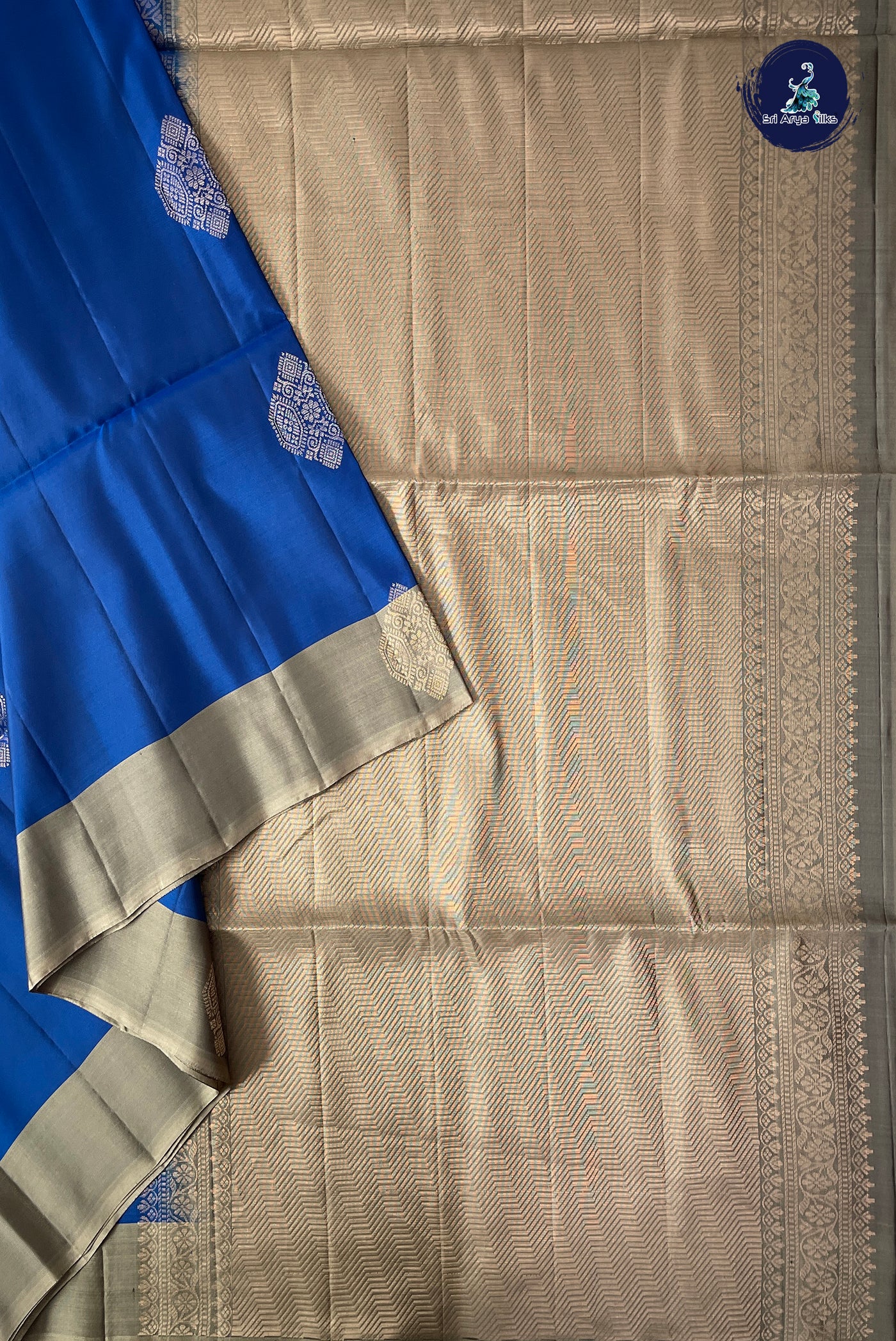 Blue Half Pure Silk Saree With Zari Buttas Pattern