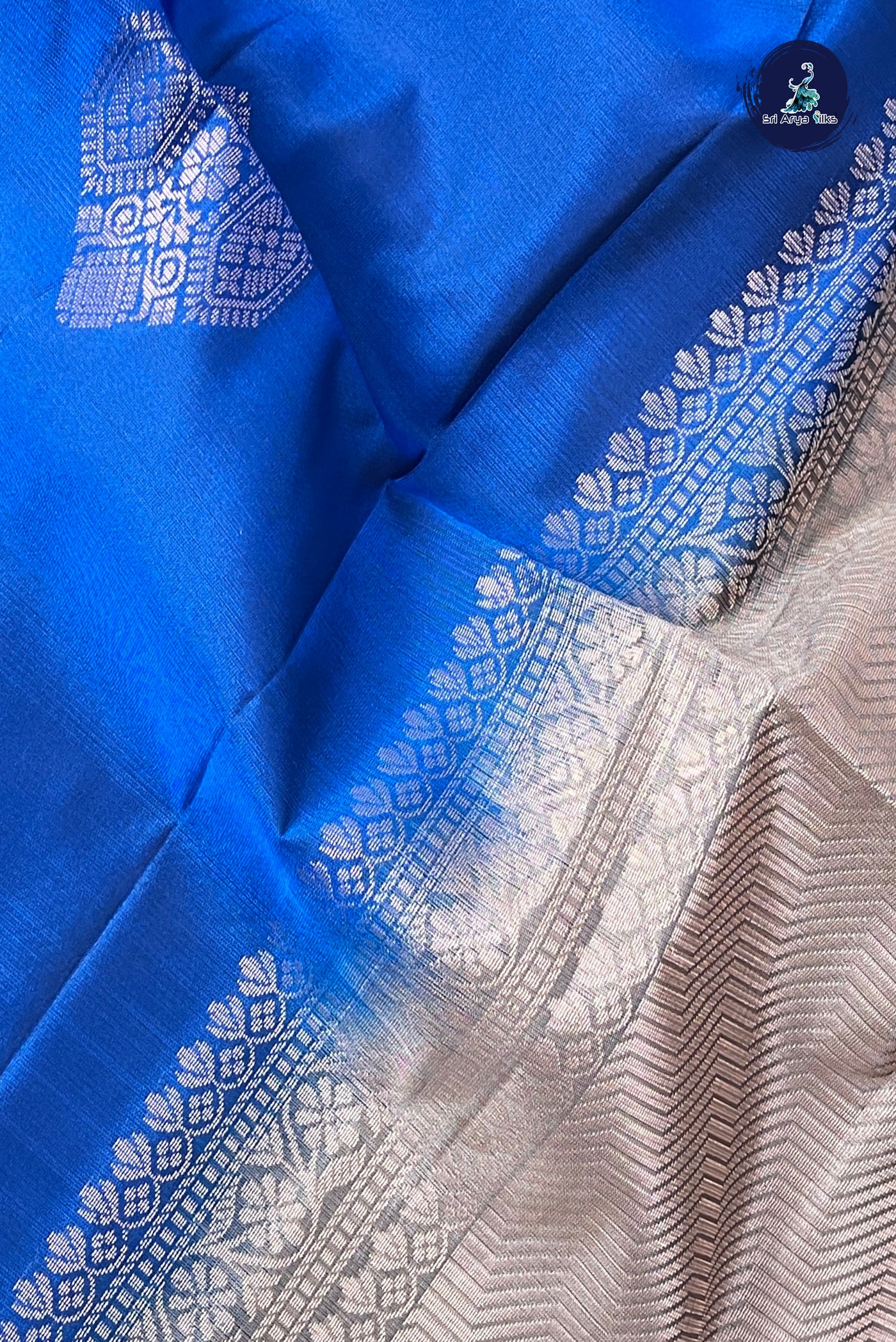 Blue Half Pure Silk Saree With Zari Buttas Pattern