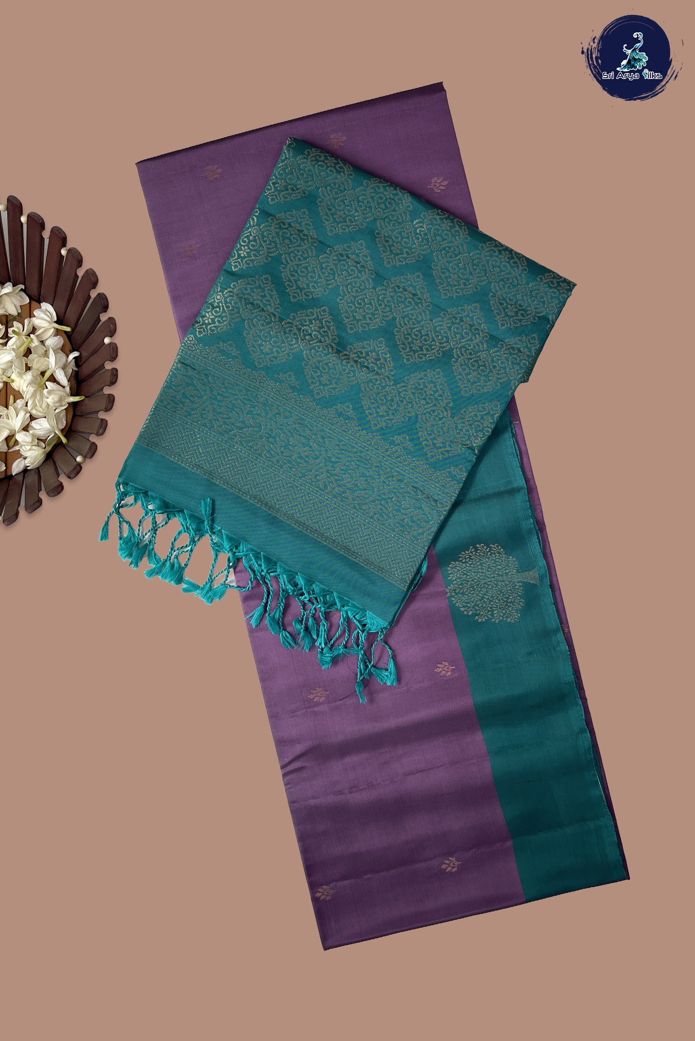 Lavender Half Pure Silk Saree With Zari Buttas Pattern