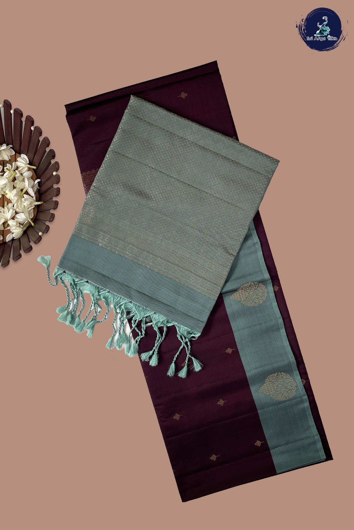 Coffee Brown Half Pure Silk Saree With Zari Buttas Pattern