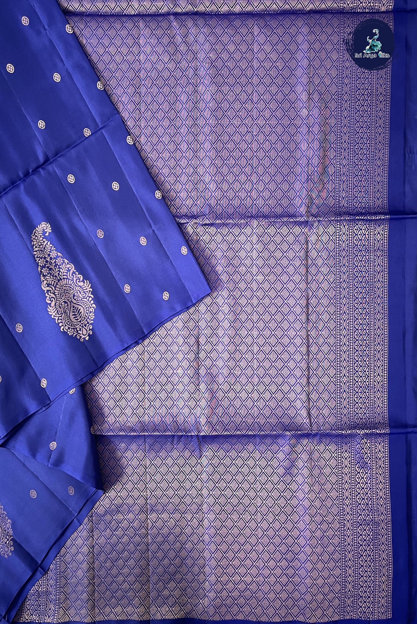 Dark Blue Half Pure Silk Saree With Zari Buttas Pattern