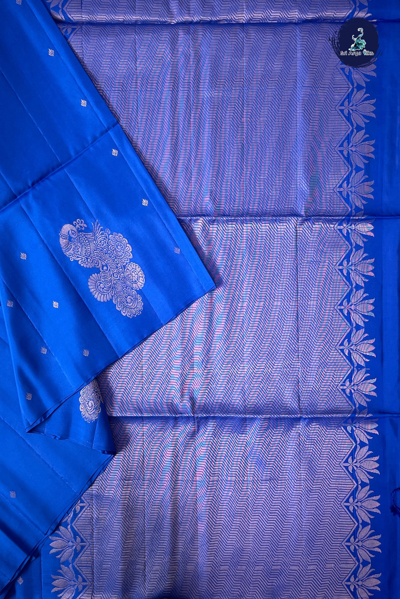 Blue Half Pure Silk Saree With Zari Buttas Pattern