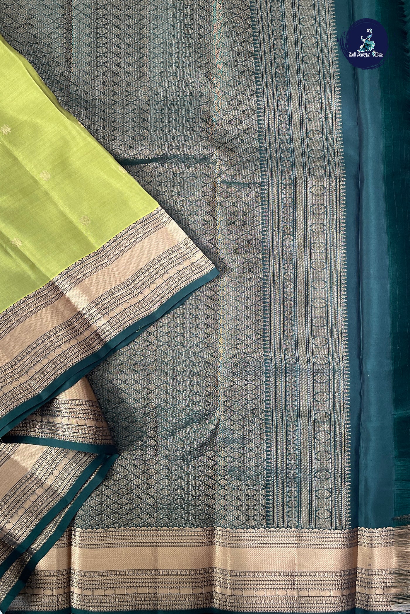 Lime Green Half Pure Silk Saree With Zari Buttas Pattern