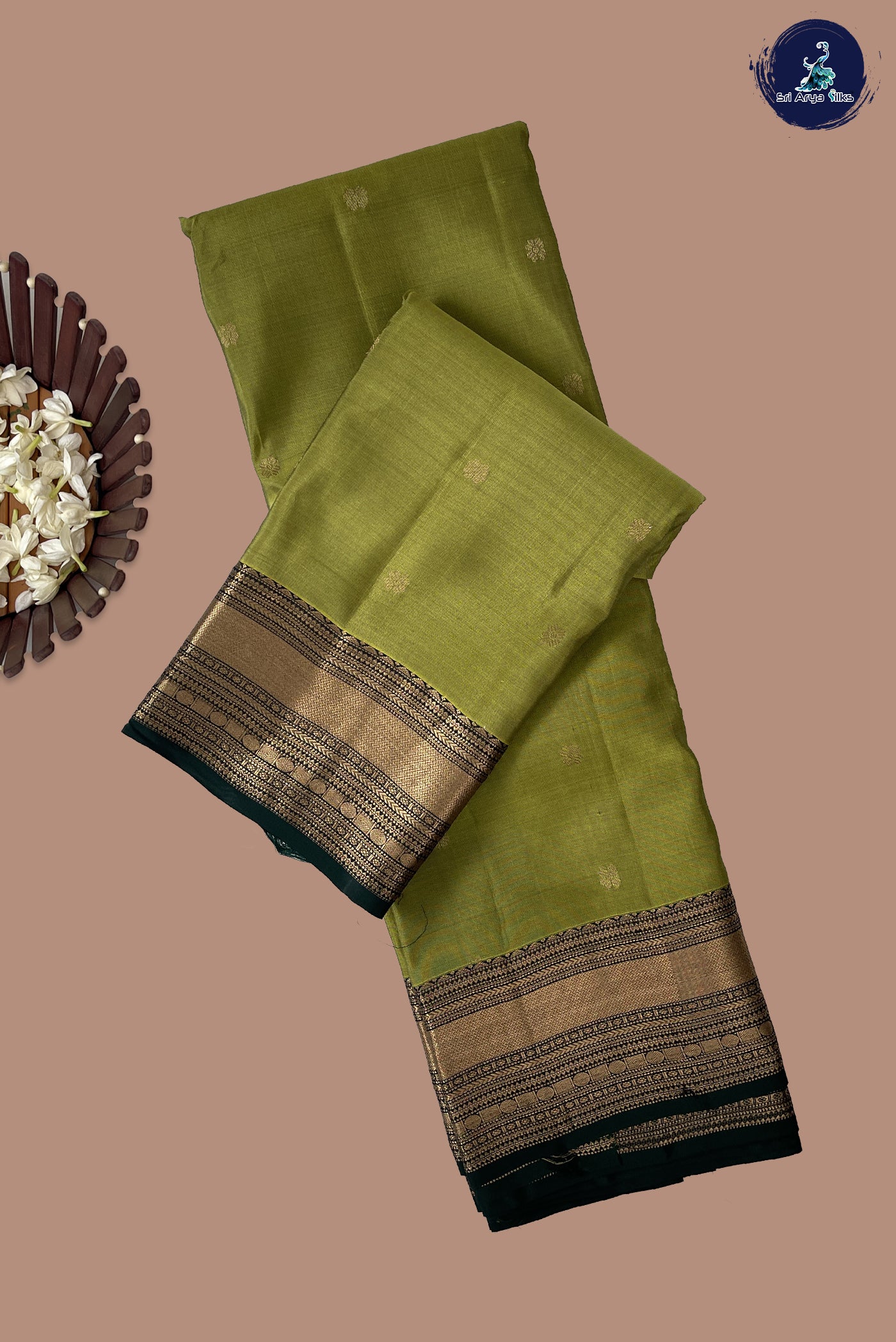 Lime Green Half Pure Silk Saree With Zari Buttas Pattern