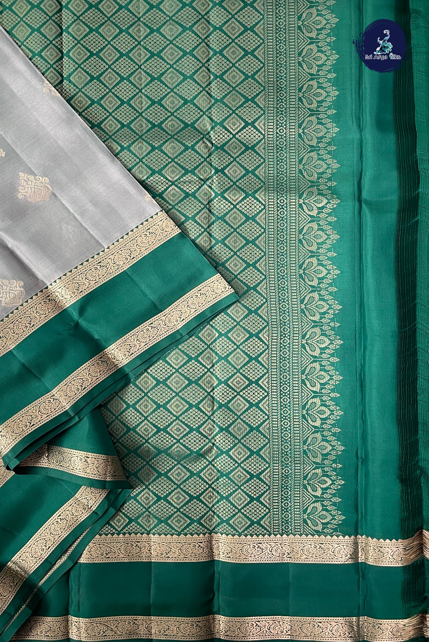 Dual Tone Grey Half Pure Silk Saree With Zari Buttas Pattern