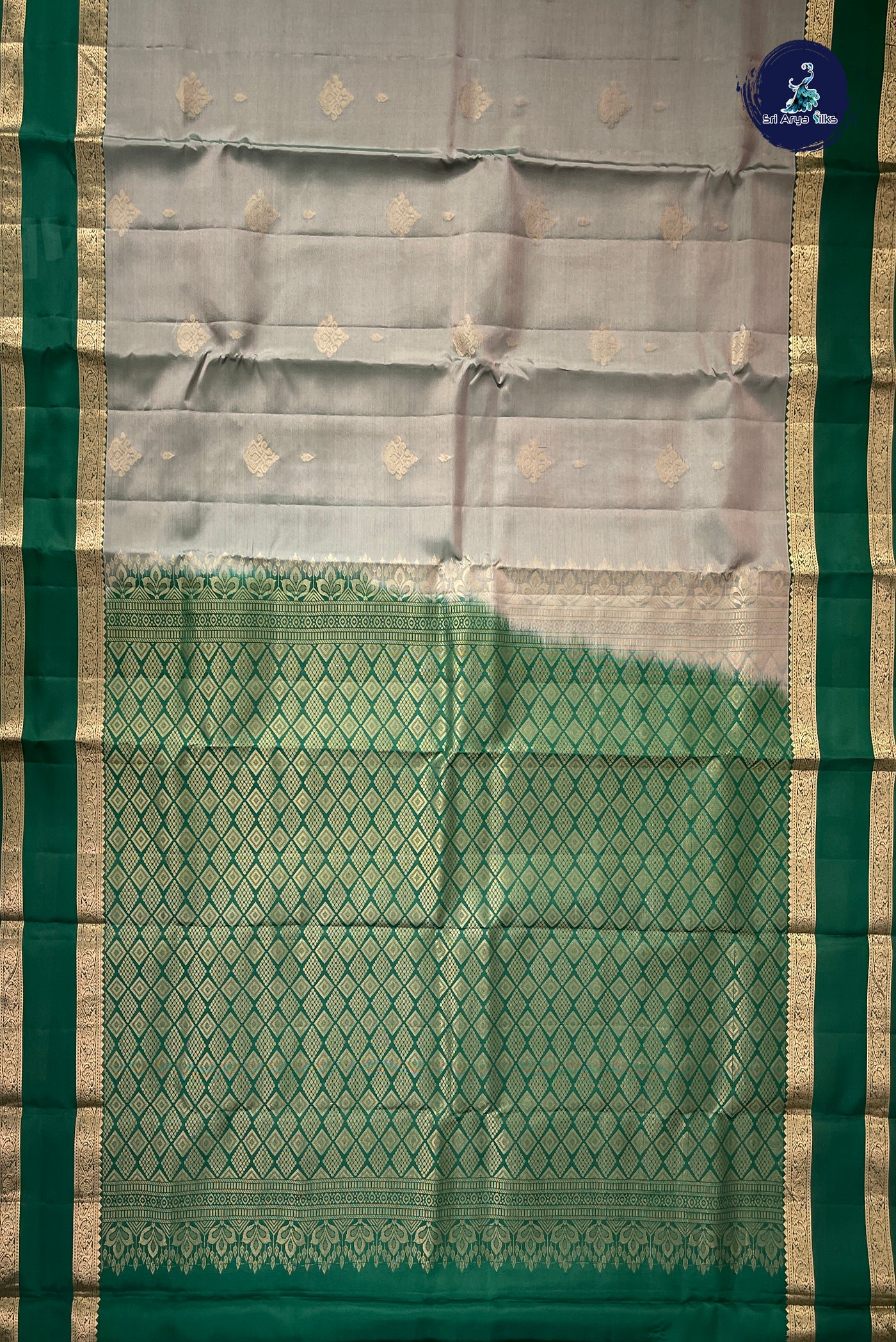 Dual Tone Grey Half Pure Silk Saree With Zari Buttas Pattern