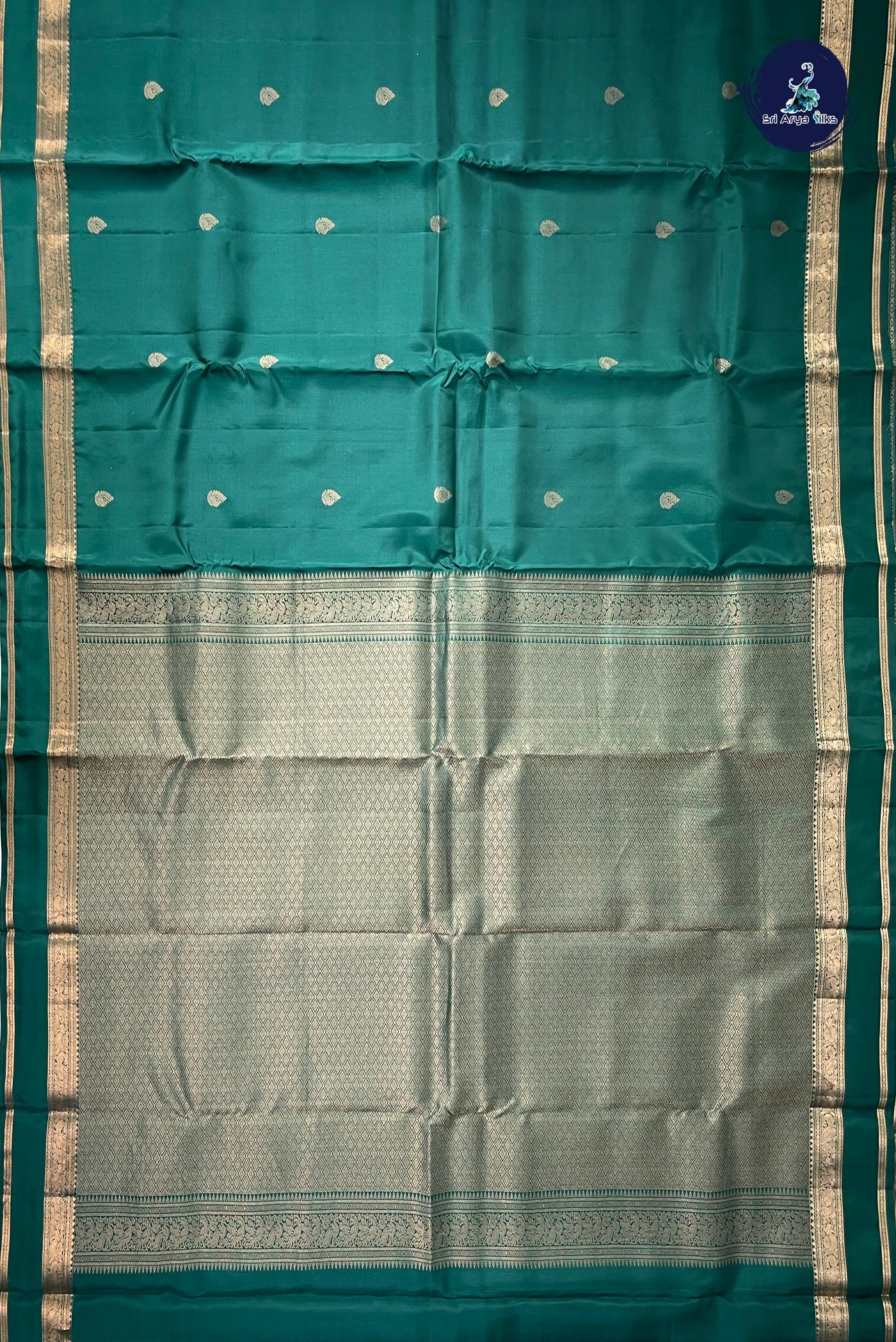 Green Half Pure Silk Saree With Zari Buttas Pattern