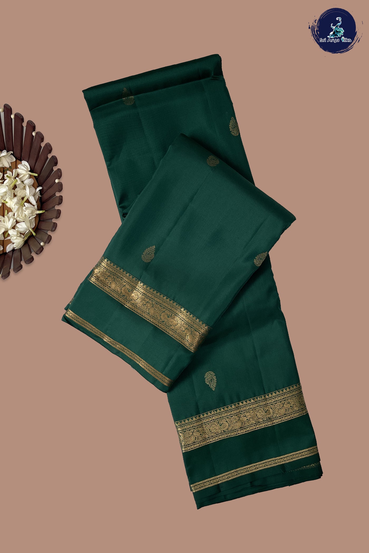 Green Half Pure Silk Saree With Zari Buttas Pattern