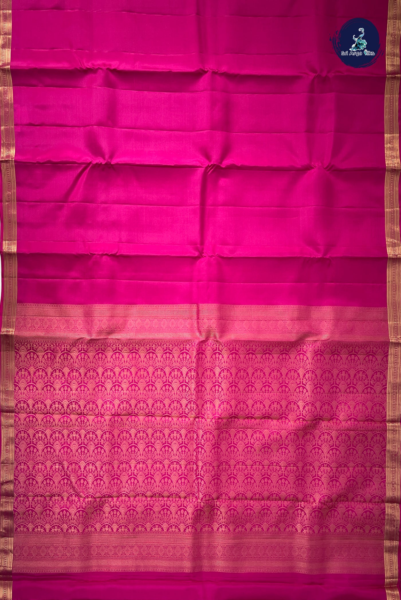 Dark Pink Half Pure Silk Saree With Plain Pattern