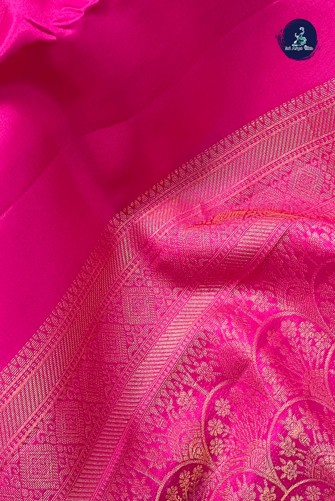 Dark Pink Half Pure Silk Saree With Plain Pattern