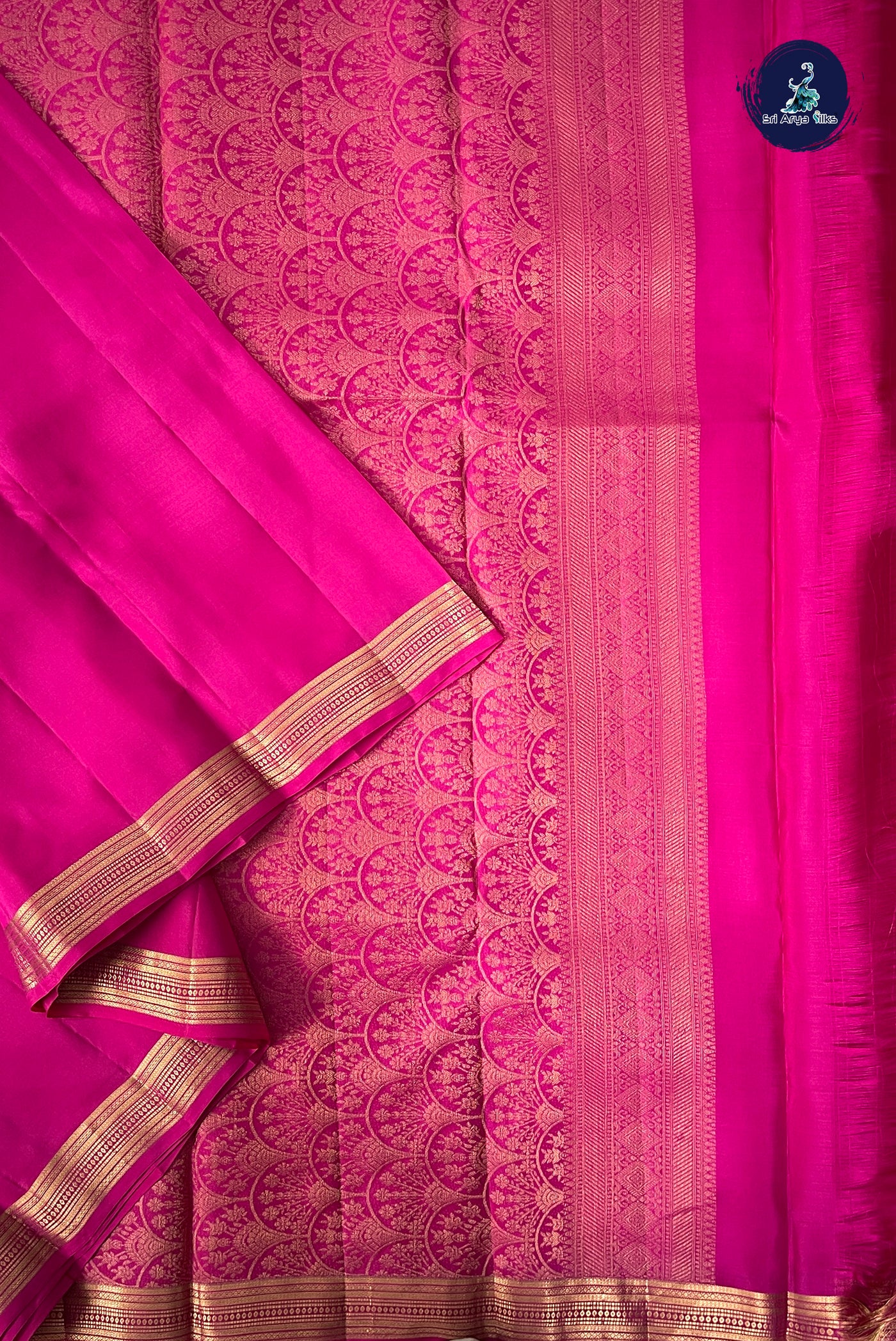 Dark Pink Half Pure Silk Saree With Plain Pattern