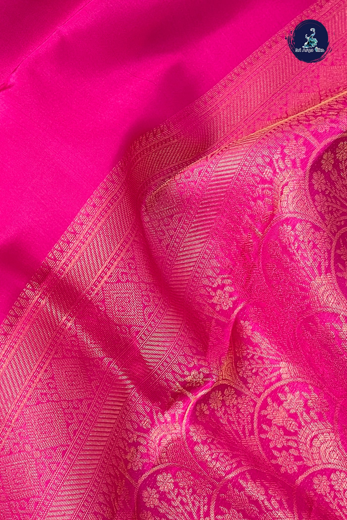 Dark Pink Half Pure Silk Saree With Plain Pattern