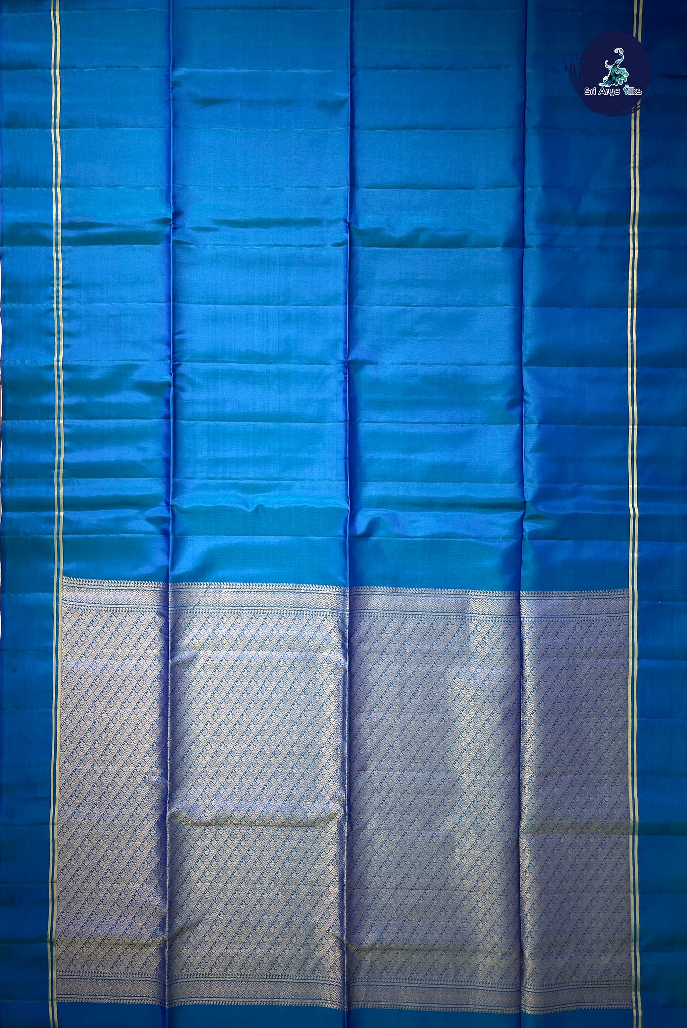 Peacock Blue Half Pure Silk Saree With Plain Pattern