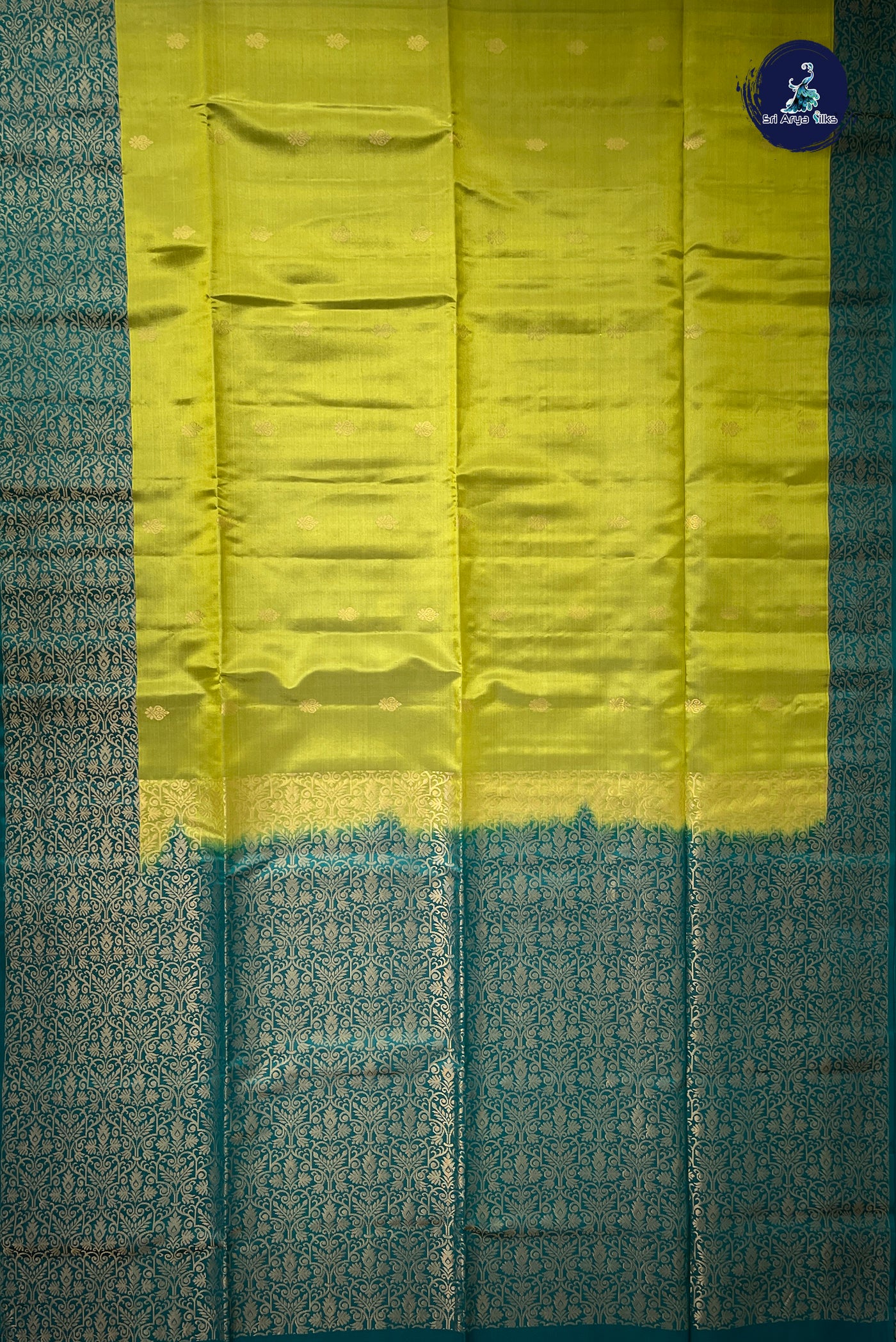 Lime Green Half Pure Silk Saree With Zari Buttas Pattern