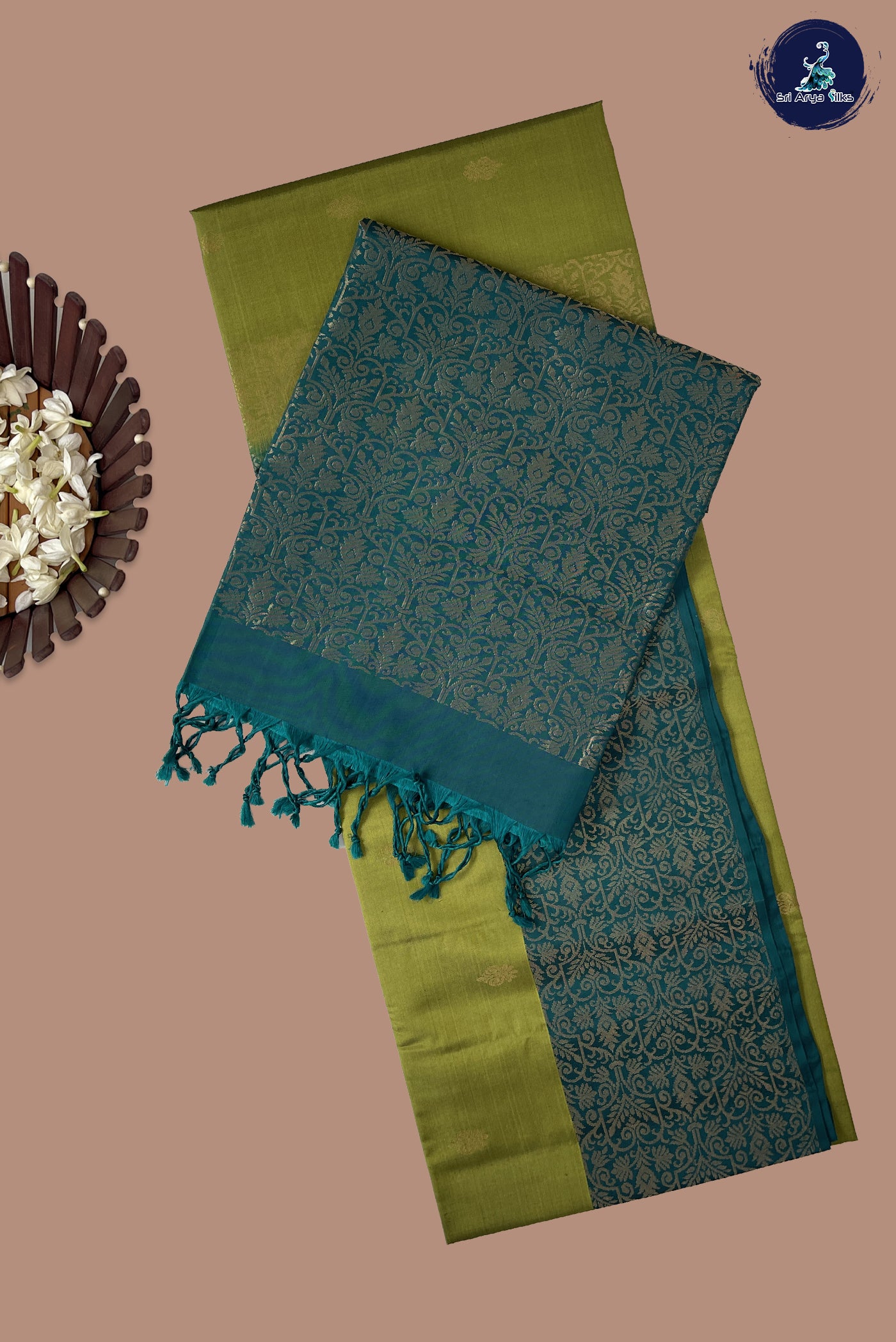 Lime Green Half Pure Silk Saree With Zari Buttas Pattern
