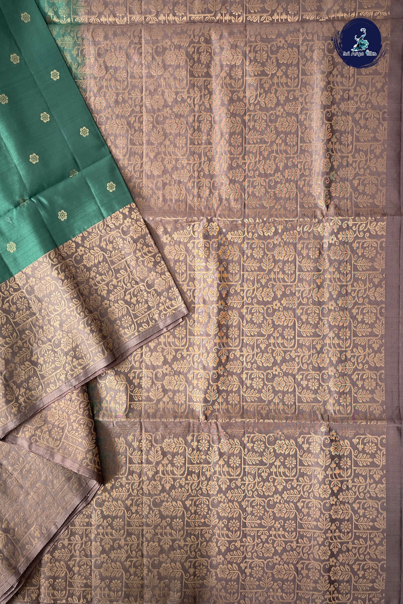 Greenish Grey Half Pure Silk Saree With Zari Buttas Pattern