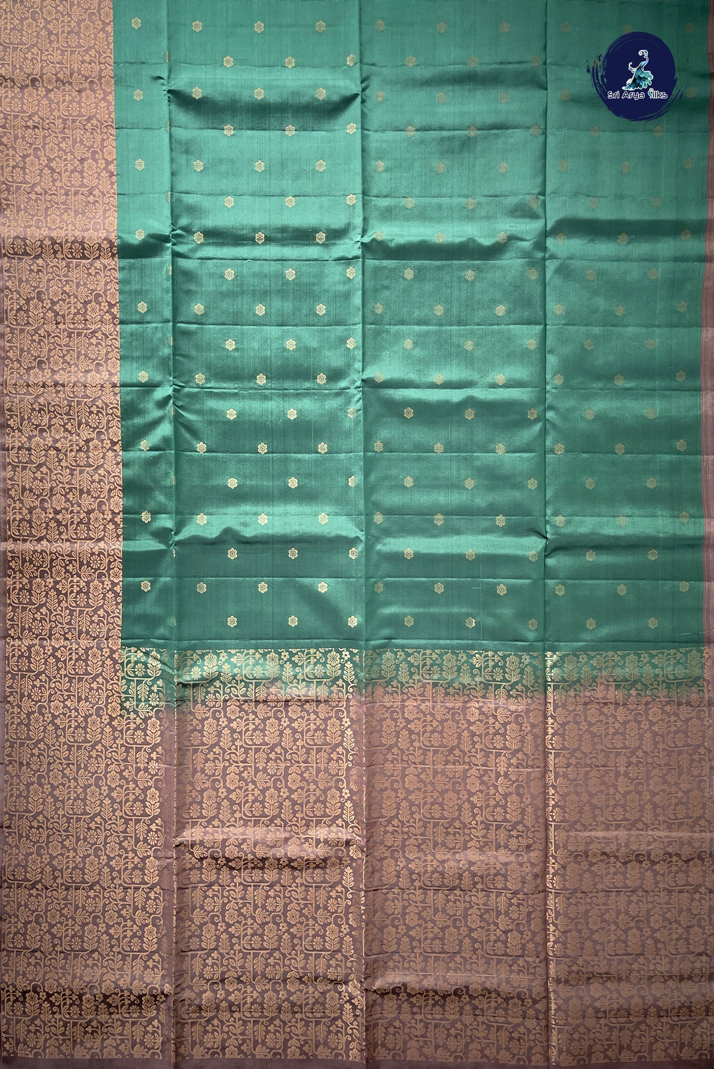 Greenish Grey Half Pure Silk Saree With Zari Buttas Pattern