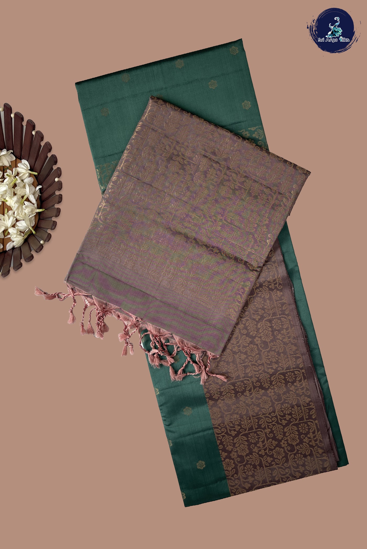 Greenish Grey Half Pure Silk Saree With Zari Buttas Pattern