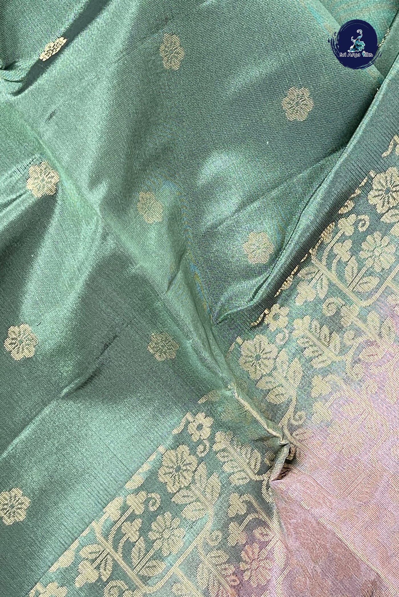 Greenish Grey Half Pure Silk Saree With Zari Buttas Pattern